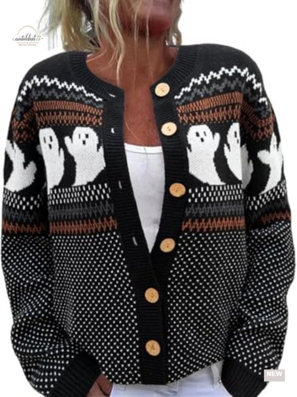 Women's Knit Cardigan Sweater Button Front Long Sleeve Halloween